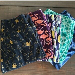 LuLaRoe Leggings Bundle - Black gold birds and green tye
